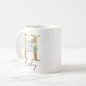 Mug Rose or Pastel Floral Aquarelle Monogramme H (Devant gauche)