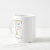 Mug Rose or Pastel Floral Aquarelle Monogramme T (Devant gauche)