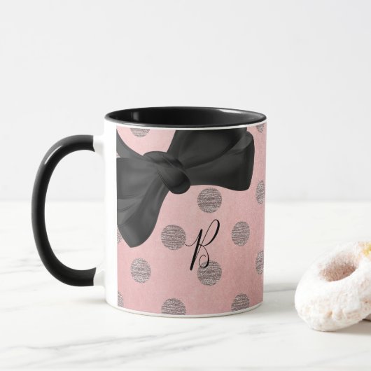 Mug Rose or rose brillant glam Pois moderne chic (Avec donut)