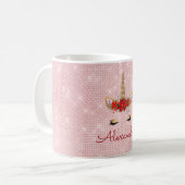Mug Rose or rose de Noël Unicorn Monogramme (Devant gauche)