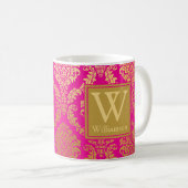 Mug Rose Pâle Élégant et Or Damassé Personnalisé (Devant droit)
