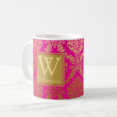 Mug Rose Pâle Élégant et Or Damassé Personnalisé (Devant gauche)