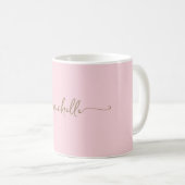 Mug Rose Pâle Élégant Monogramme Signature Or Script (Devant droit)