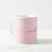 Mug Rose Pâle Élégant Monogramme Signature Or Script (Devant gauche)