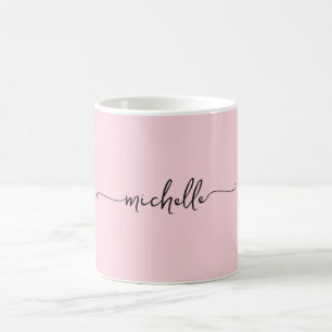 Mug Rose Pâle Élégant Script de Signature Monogramme