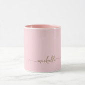 Mug Rose Pâle Élégante Signature en Monogramme Or Scri (Centre)