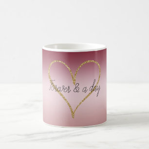 Mug Rose Pâle Ombré Paillettes Or Amour Éternel