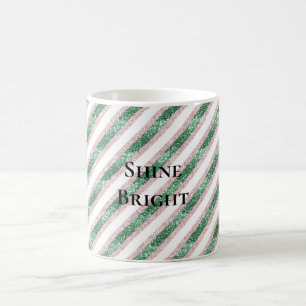 Mug Rose Pâle Vert Pailleté Bandes de Noël