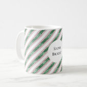 Mug Rose Pâle Vert Stripes Noël Pailleté (Devant gauche)