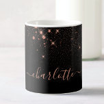 Mug Rose Parties scintillant Or Élégant Script glamour<br><div class="desc">Créez votre propre tasse à café brillant en diamants noir et rose avec votre nom de script manuscrit moderne personnalisé.</div>