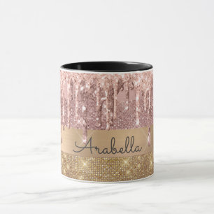 Mug Rose Parties scintillant or goutte d'or rayures d'
