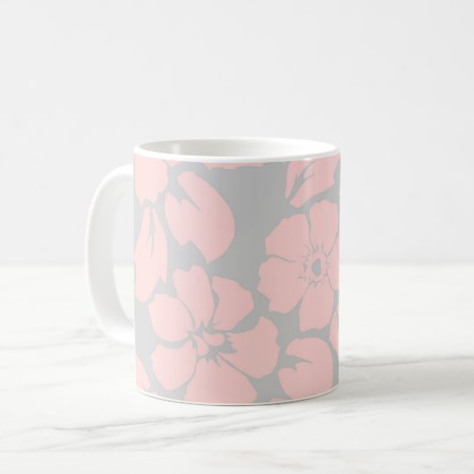 Mug Rose pastel et floral gris (Devant gauche)
