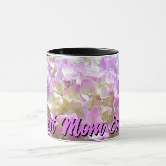 Mug rose pastel jaune pourpre hydrangée fleurs maman (Centre)