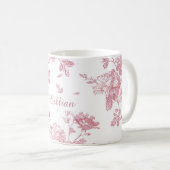 Mug Rose Pink Floral Toile Pattern Personalized Name (Devant droit)