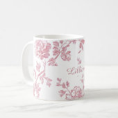 Mug Rose Pink Floral Toile Pattern Personalized Name (Devant gauche)