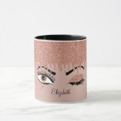 Mug Rose Pink Gold Eyelashes Déchets Nom de la Parties (Centre)