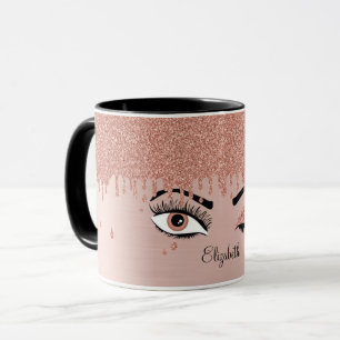 Mug Rose Pink Gold Eyelashes Déchets Nom de la Parties