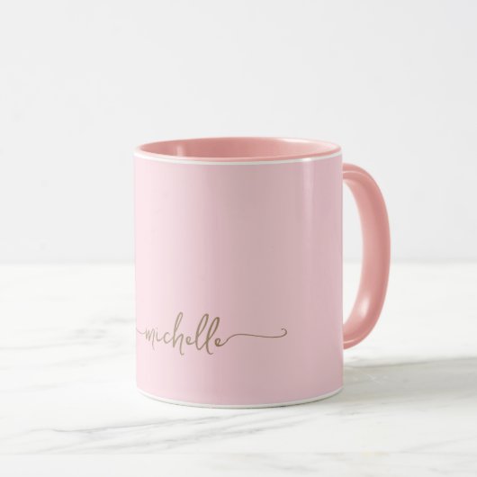 Mug Rose Poudré Élégante Signature en Monogramme Or Sc (Devant droit)