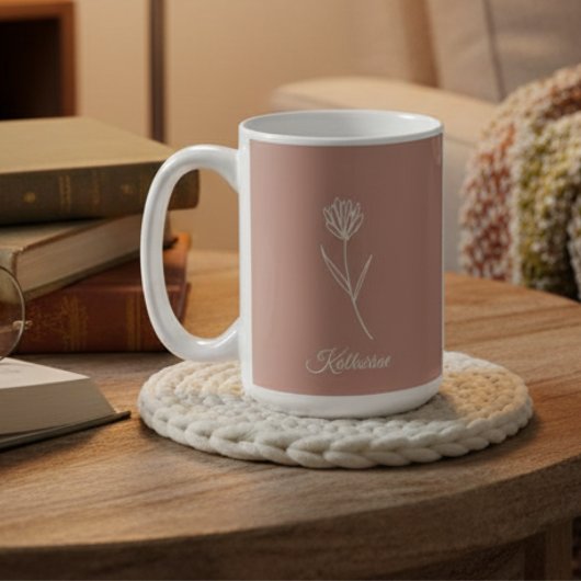 Mug Rose Poussiéreuse Élégante Fleur Simple Nom