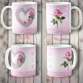 Mug Rose rose avec le coeur de la feuille d'argent