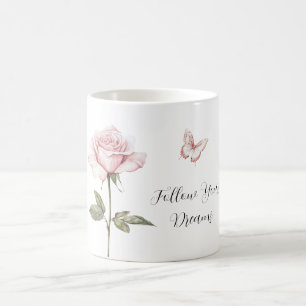 Mug Rose Rose Blanc Papillon Rêves