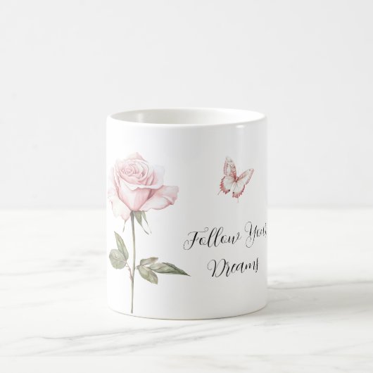 Mug Rose Rose Blanc Papillon Rêves (Centre)