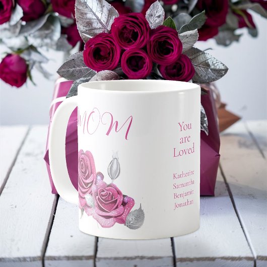 Mug Rose Rose Clair Feuilles d'Argent 'Vous êtes aimée