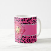 Mug Rose rose de rose de léopard de monogramme (Devant droit)