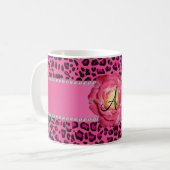 Mug Rose rose de rose de léopard de monogramme (Devant gauche)
