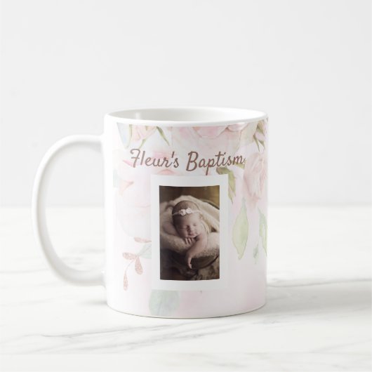 Mug Rose rose floral fille Baptême (Gauche)