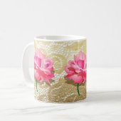 Mug Rose Rose Or dentelle florale (Devant gauche)