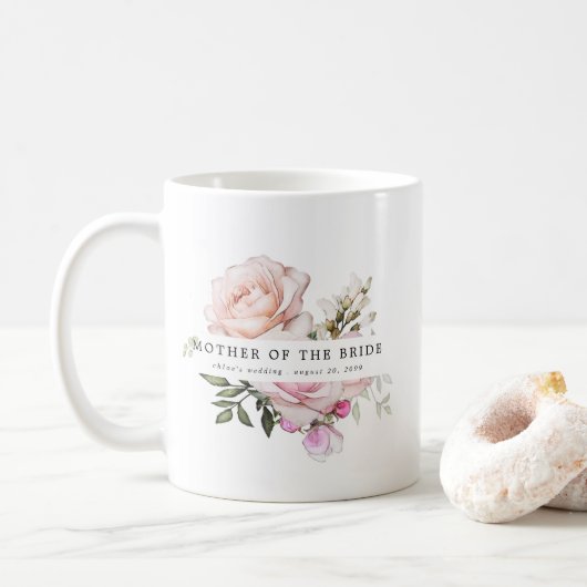 Mug Rose rose pâle mère florale de la mariée (Avec donut)