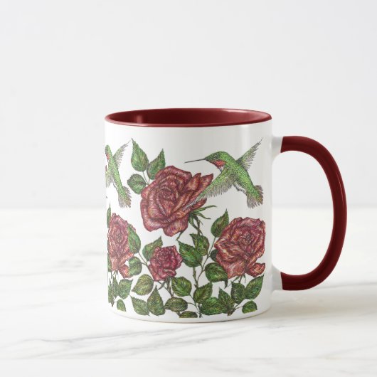Mug Rose rouge et colibri (Droite)