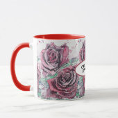 Mug Rose rouge Fleurs d'aquarelle peinture florale (Gauche)