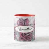 Mug Rose rouge Fleurs d'aquarelle peinture florale (Centre)