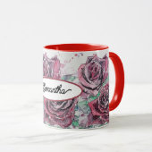 Mug Rose rouge Fleurs d'aquarelle peinture florale (Devant droit)