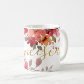 Mug Rose Rouge Floral Aquarelle Script Ajouter Votre N (Devant droit)