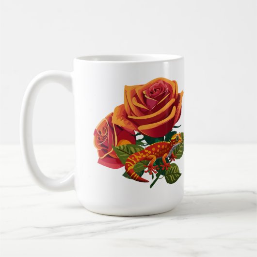 Mug Rose Rouge Orange Avec Caméléon (Gauche)