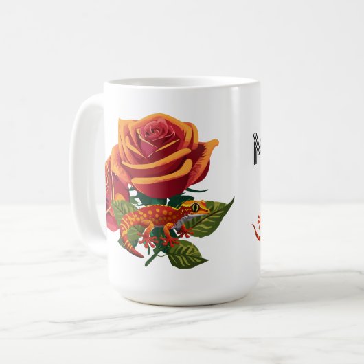 Mug Rose rouge orange avec Chameleon (Devant gauche)
