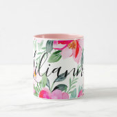 Mug Rose Rouge Pastel Fleurs Aquarelle Floral Ajouter  (Centre)