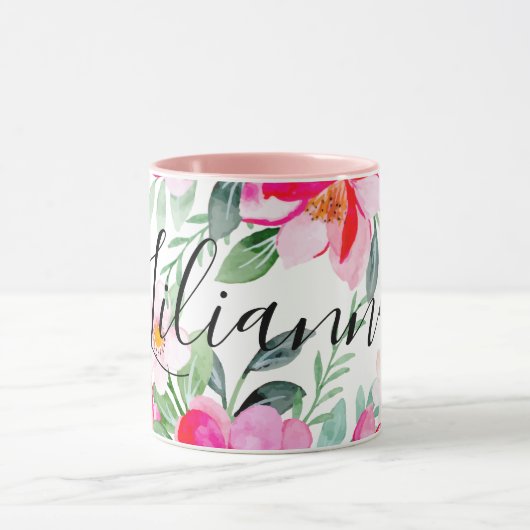 Mug Rose Rouge Pastel Fleurs Aquarelle Floral Ajouter  (Centre)