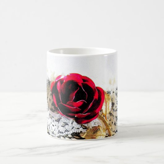 Mug Rose rouge romantique et dentelle blanche (Centre)