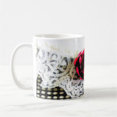 Mug Rose rouge romantique et dentelle blanche (Gauche)
