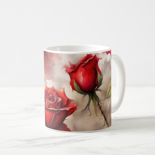 Mug Rose rouge Saint-Valentin ou Merci (Devant droit)