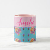 Mug Rose rouge Shabby Chic Aqua Turquoise Floral Flowe (Centre)