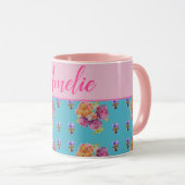Mug Rose rouge Shabby Chic Aqua Turquoise Floral Flowe (Devant droit)