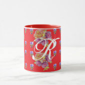Mug Rose rouge Shabby Chic Rose Motif Floral Initial (Centre)