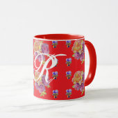Mug Rose rouge Shabby Chic Rose Motif Floral Initial (Devant droit)