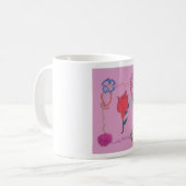 Mug Rose rouge sur rose : Art Floral Frontière Imprime (Devant gauche)