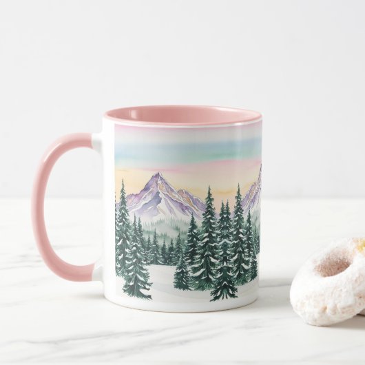 Mug rose simple Moderne xapier pin neige Aurora (Avec donut)